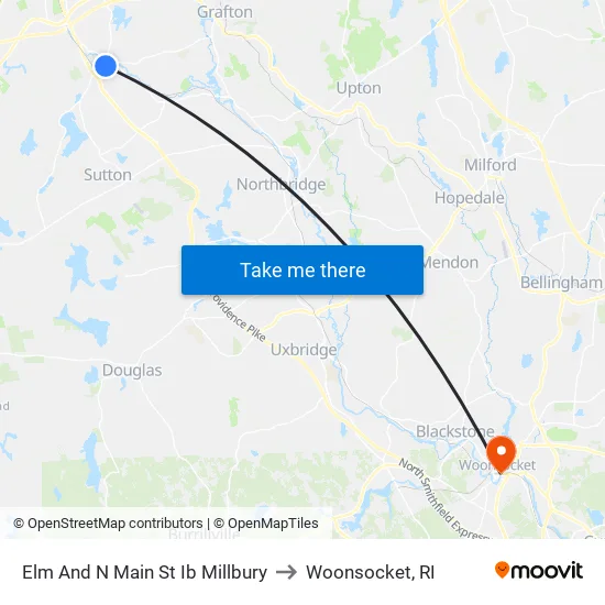 Elm And N Main St Ib Millbury to Woonsocket, RI map