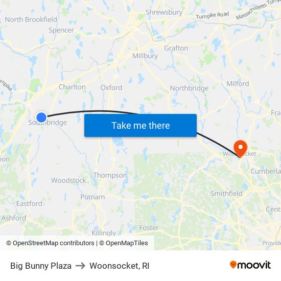 Big Bunny Plaza to Woonsocket, RI map