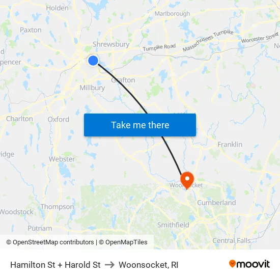 Hamilton St + Harold St to Woonsocket, RI map