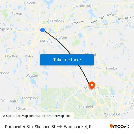 Dorchester St + Shannon St to Woonsocket, RI map