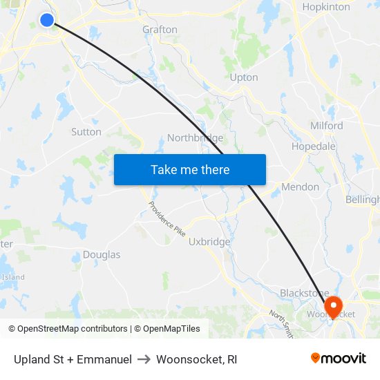 Upland St at Emmanuel to Woonsocket, RI map