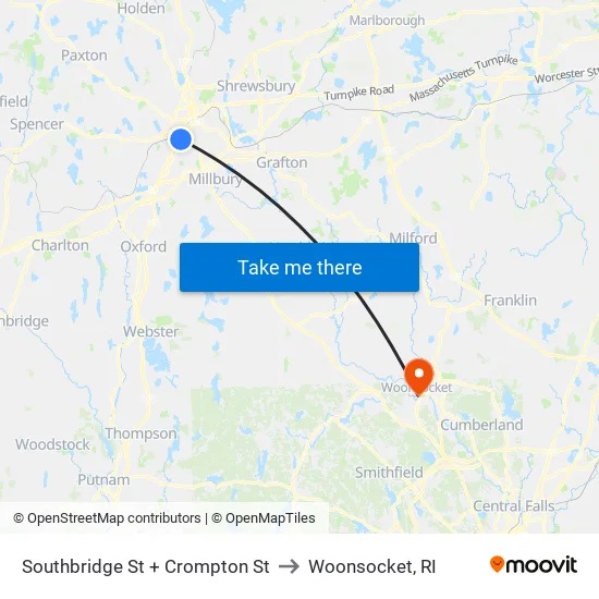 Southbridge St at Crompton to Woonsocket, RI map