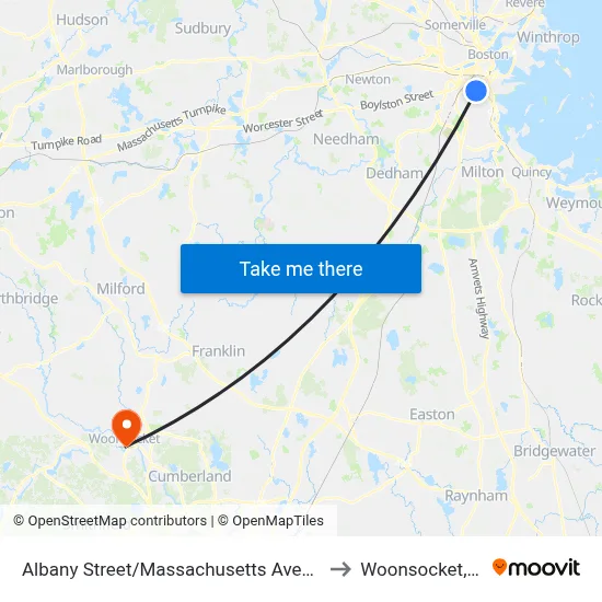 Albany Street/Massachusetts Avenue to Woonsocket, RI map
