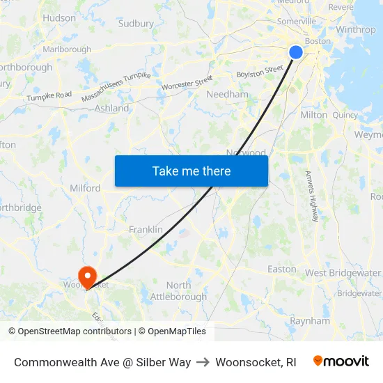 Commonwealth Ave @ Silber Way to Woonsocket, RI map