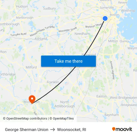 George Sherman Union to Woonsocket, RI map