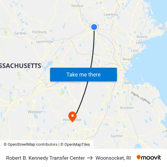 Robert B. Kennedy Transfer Center to Woonsocket, RI map