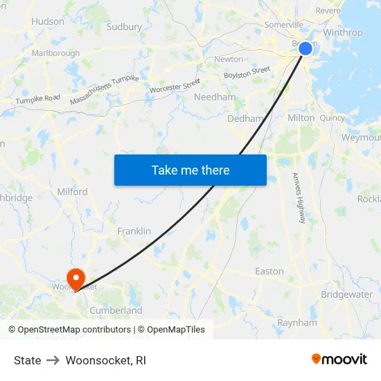State to Woonsocket, RI map