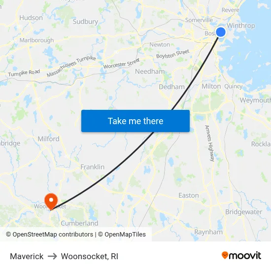 Maverick to Woonsocket, RI map