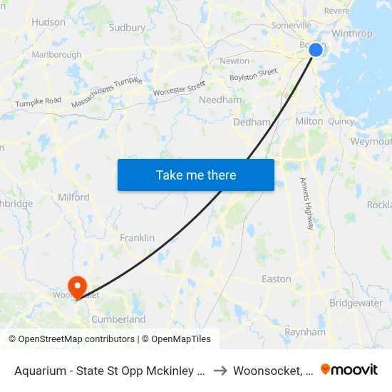 Aquarium - State St Opp Mckinley Sq to Woonsocket, RI map