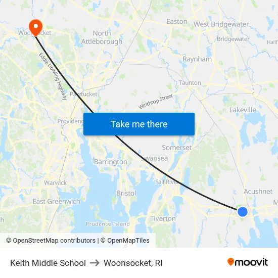 Keith Middle School to Woonsocket, RI map