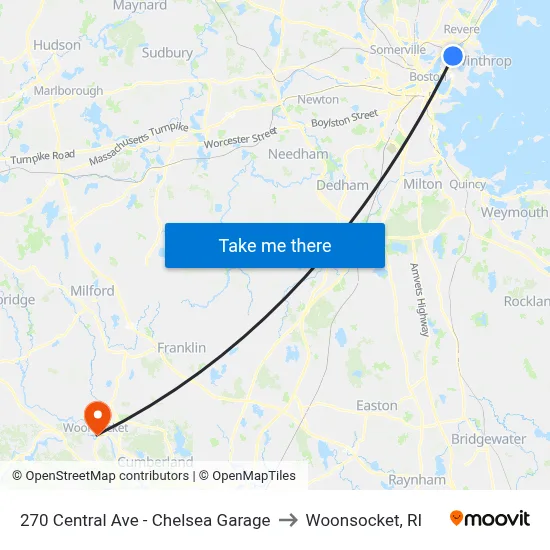 270 Central Ave - Chelsea Garage to Woonsocket, RI map