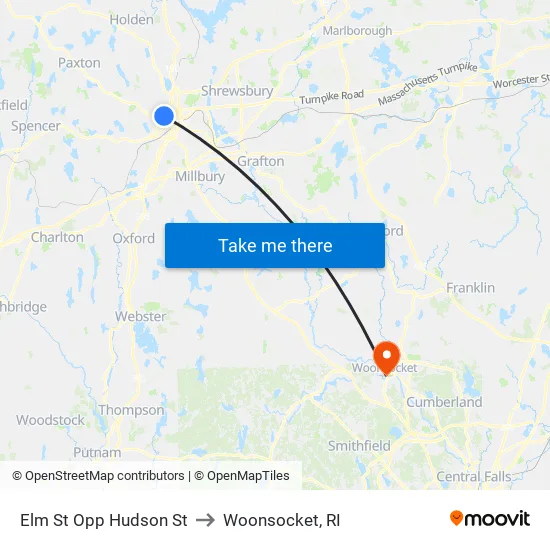 Elm St Opp Hudson St to Woonsocket, RI map