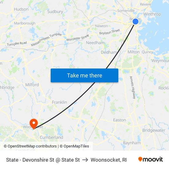 State - Devonshire St @ State St to Woonsocket, RI map