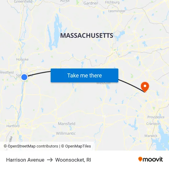 Harrison Avenue to Woonsocket, RI map