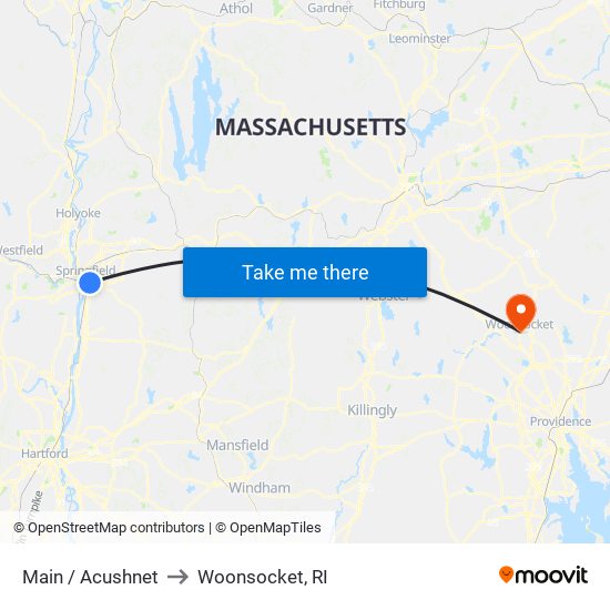 Main / Acushnet to Woonsocket, RI map
