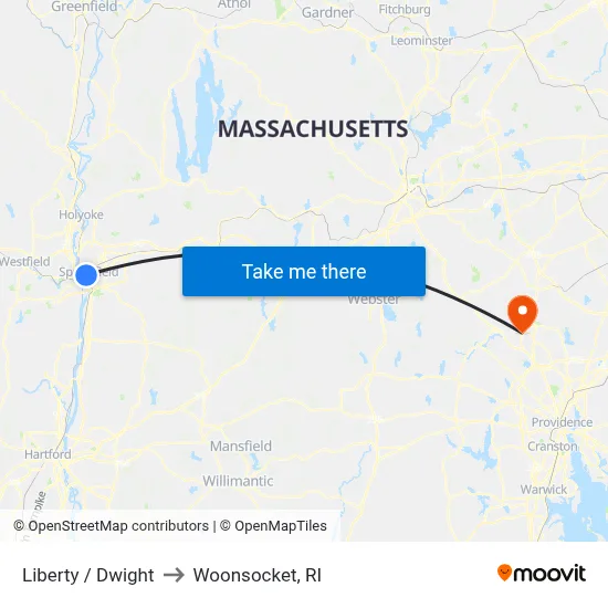 Liberty / Dwight to Woonsocket, RI map
