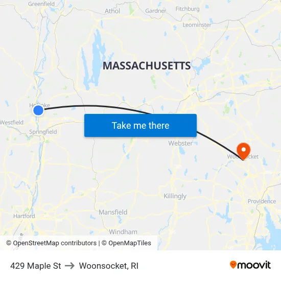429 Maple St to Woonsocket, RI map