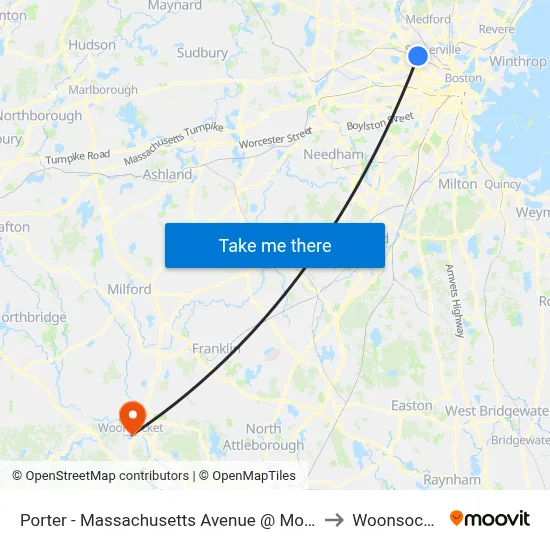 Porter - Massachusetts Avenue @ Mount Vernon St to Woonsocket, RI map