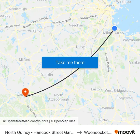 North Quincy - Hancock Street Garage to Woonsocket, RI map