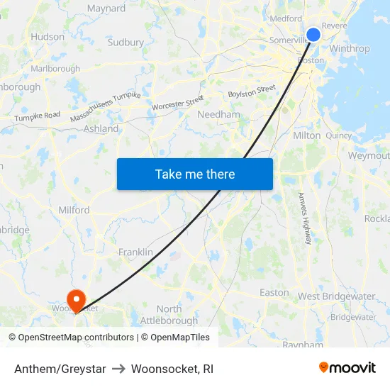 Anthem/Greystar to Woonsocket, RI map