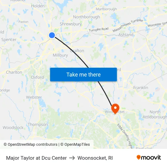 Major Taylor at Dcu Center to Woonsocket, RI map