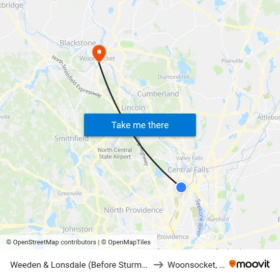 Weeden & Lonsdale (Before Sturman) to Woonsocket, RI map