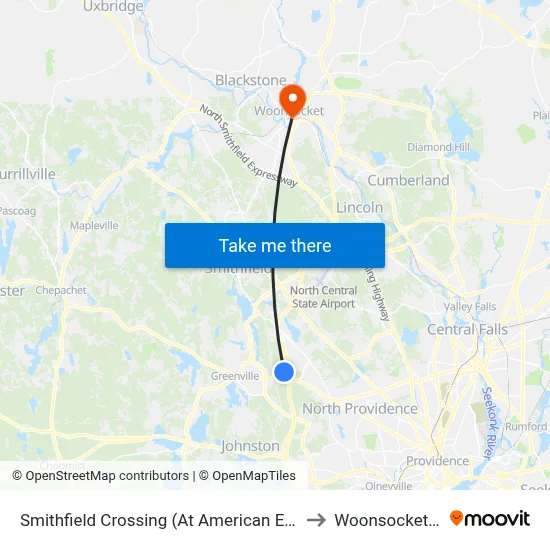 Smithfield Crossing (At American Eagle) to Woonsocket, RI map