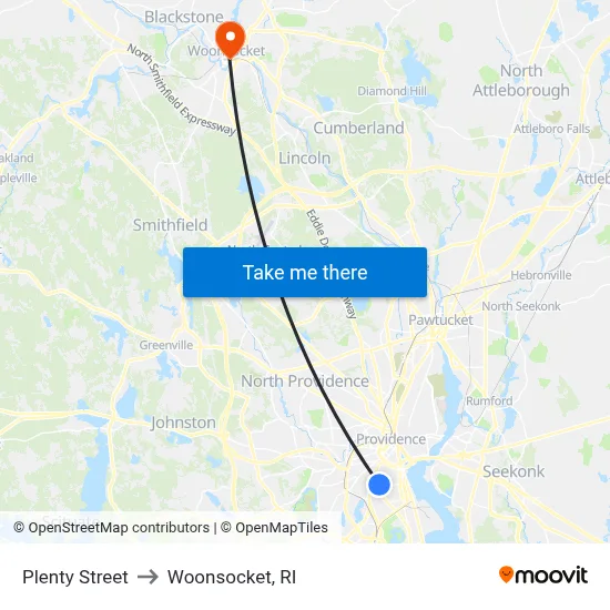 Plenty Street to Woonsocket, RI map