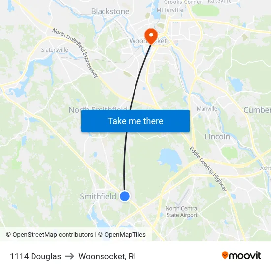 1114 Douglas to Woonsocket, RI map