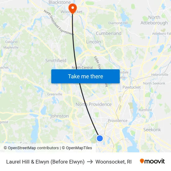Laurel Hill & Elwyn (Before Elwyn) to Woonsocket, RI map