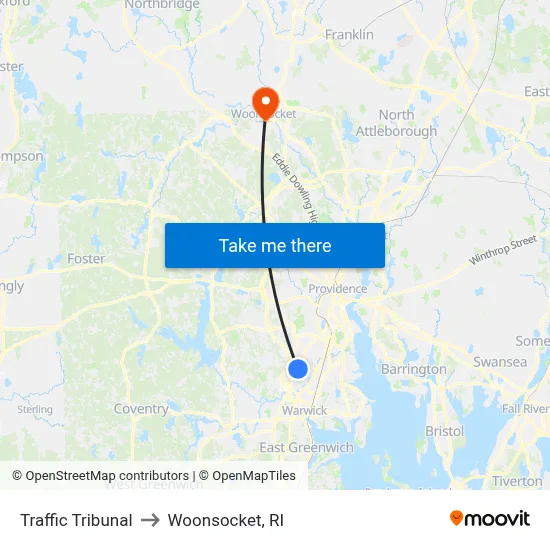 Traffic Tribunal to Woonsocket, RI map