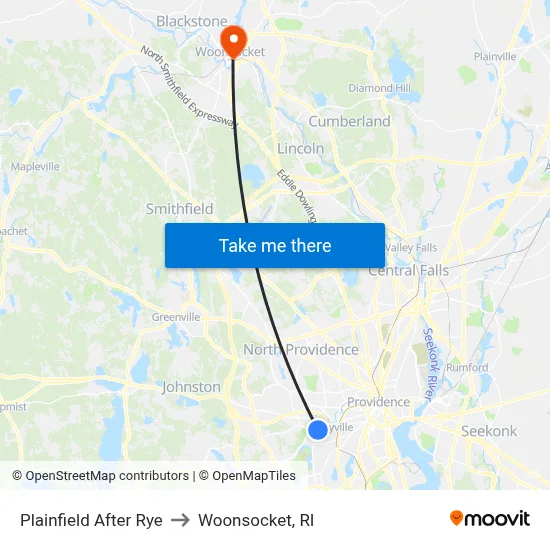 Plainfield After Rye to Woonsocket, RI map