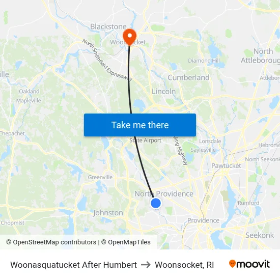 Woonasquatucket After Humbert to Woonsocket, RI map