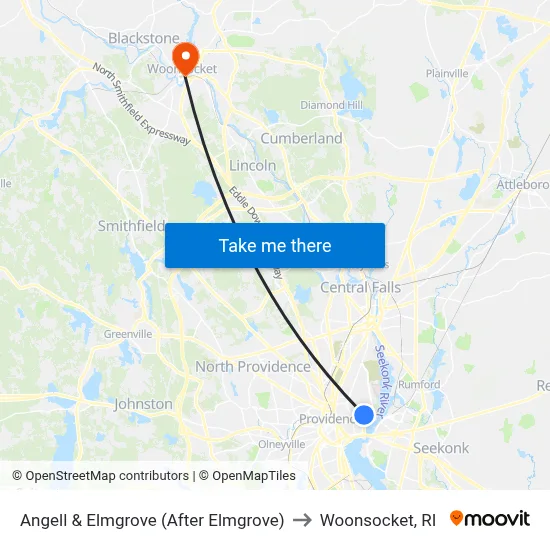 Angell & Elmgrove (After Elmgrove) to Woonsocket, RI map