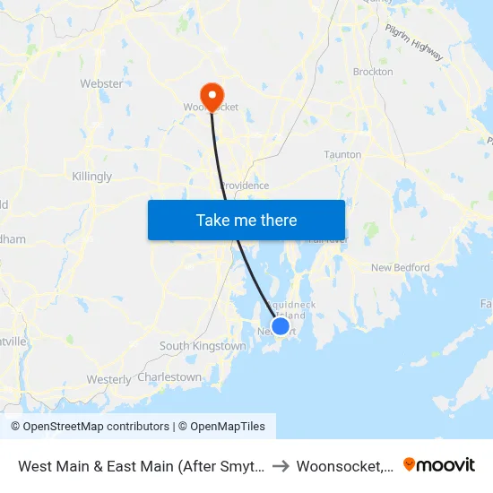 West Main & East Main (After Smythe) to Woonsocket, RI map