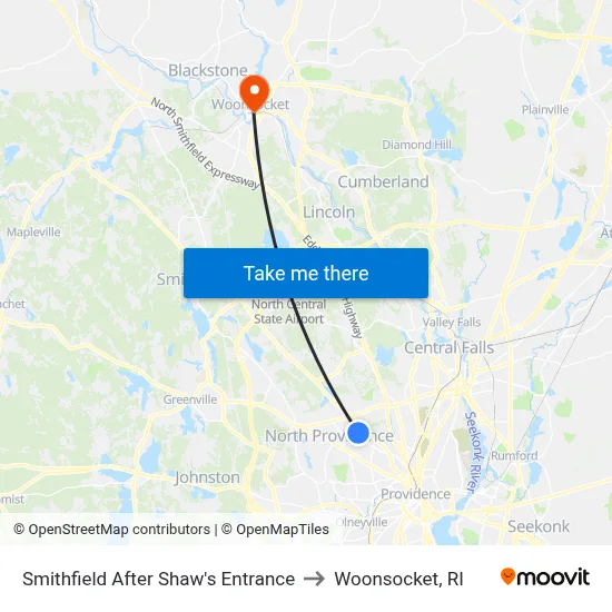Smithfield After Shaw's Entrance to Woonsocket, RI map