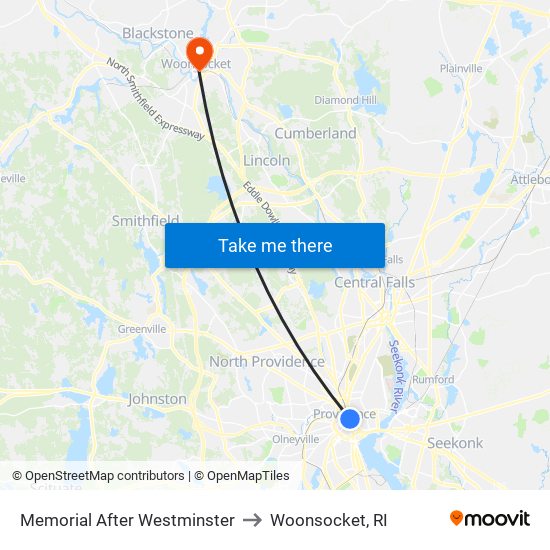 Memorial After Westminster to Woonsocket, RI map