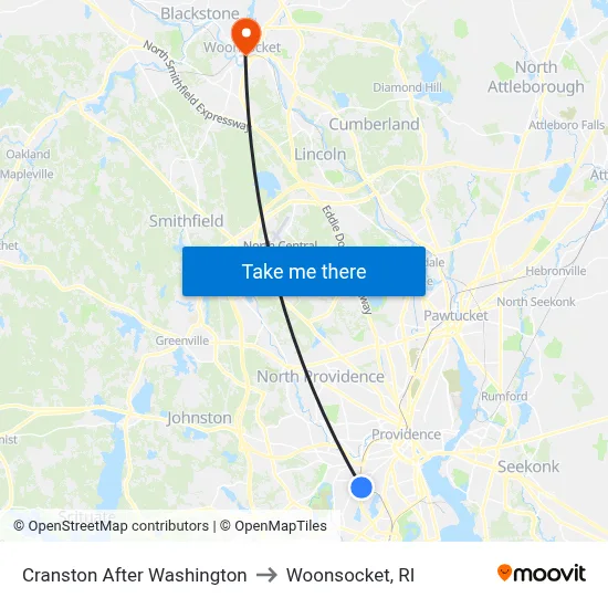 Cranston After Washington to Woonsocket, RI map