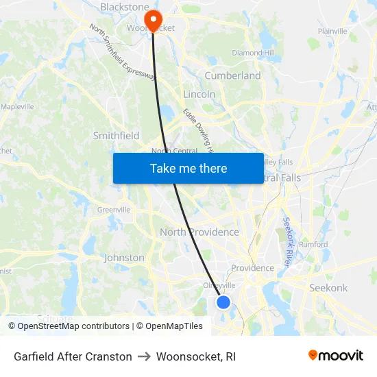 Garfield After Cranston to Woonsocket, RI map