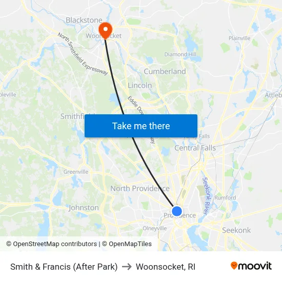 Smith & Francis (After Park) to Woonsocket, RI map