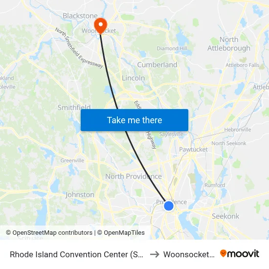 Rhode Island Convention Center (Sabin) to Woonsocket, RI map
