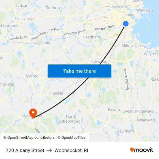720 Albany Street to Woonsocket, RI map