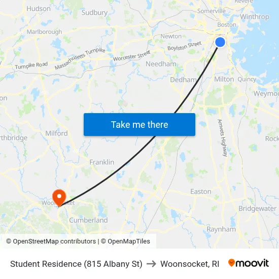 Student Residence (815 Albany St) to Woonsocket, RI map