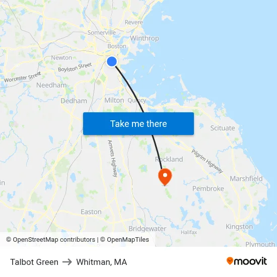 Talbot Green to Whitman, MA map