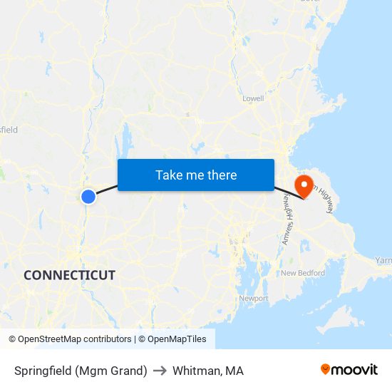 Springfield (Mgm Grand) to Whitman, MA map