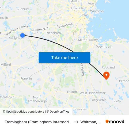 Framingham (Framingham Intermodal) to Whitman, MA map