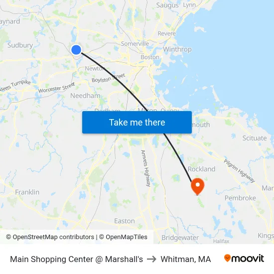Main Shopping Center @ Marshall's to Whitman, MA map
