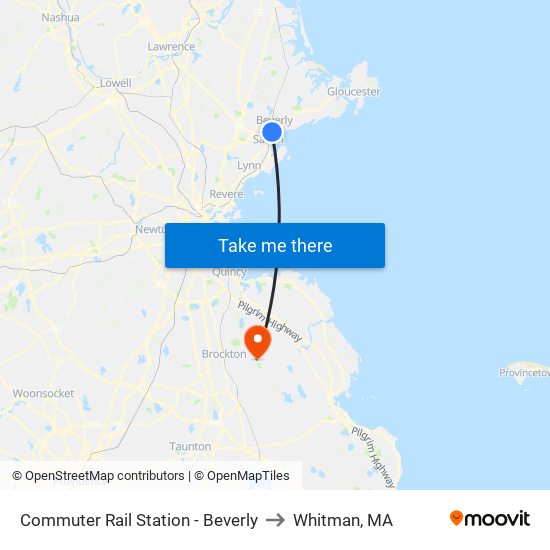 Commuter Rail Station - Beverly to Whitman, MA map