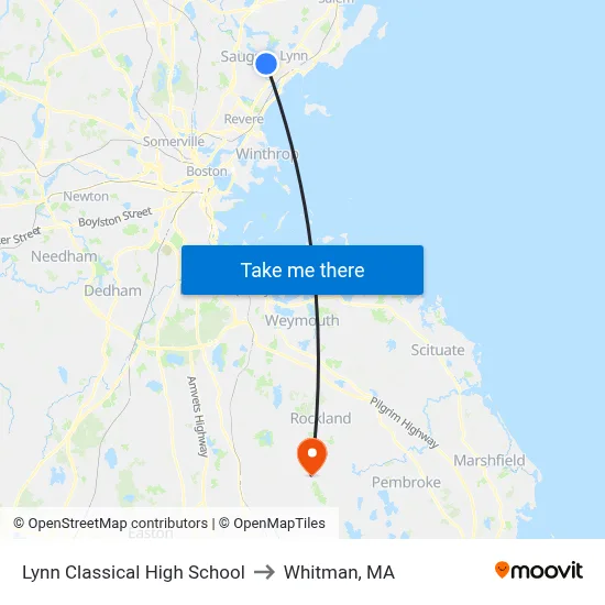 Lynn Classical High School to Whitman, MA map