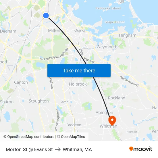 Morton St @ Evans St to Whitman, MA map